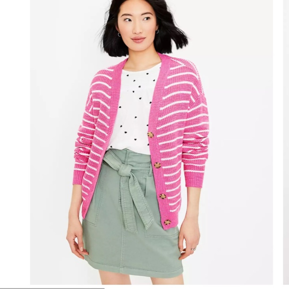 LOFT NWT Women's Striped Relaxed V-Neck Cardigan